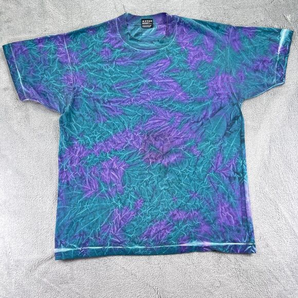 Vintage Fruit of the Loom T Shirt Mens Large Purple Blue Tie Dye Single Stitch - Picture 1 of 11